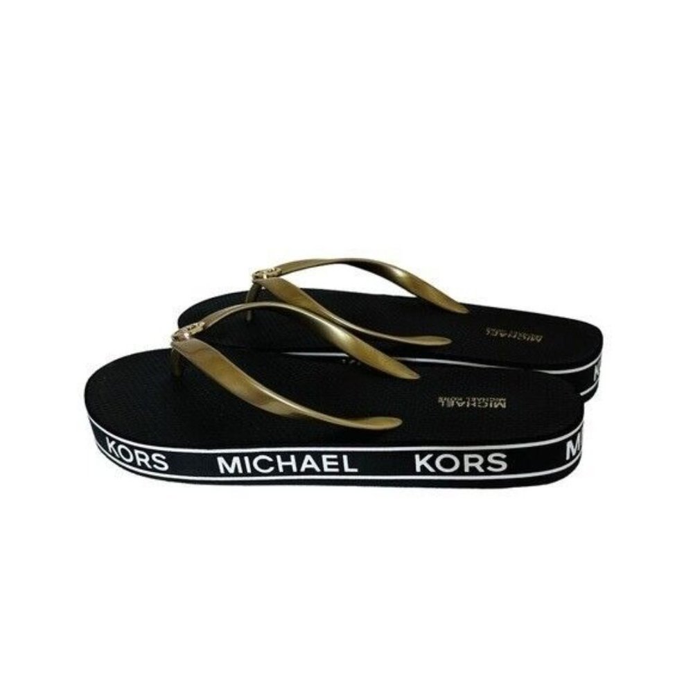MICHAEL KORS WOMENS PLATFORM FLIP FLOPS SANDALS SHOES SIZE 10M BLACK - Picture 2 of 6